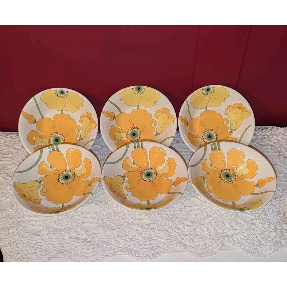 Metlox Wild Poppy Trail set of 6 bowls yellow orange green floral California